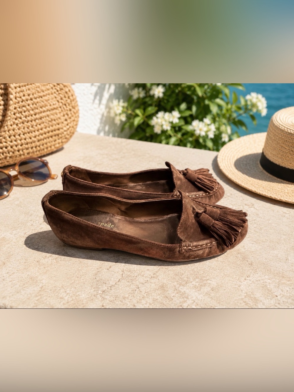 Kate Spade size 7 brown suede flats with tassels